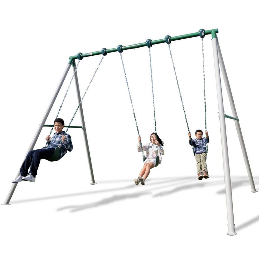 Everest 10ft White Metal Swing Set with 3 Adjustable Swings