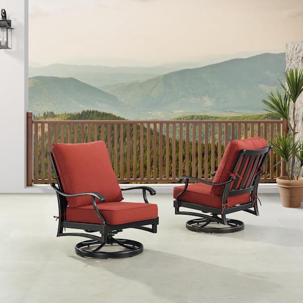 Oakland Living Pair of Black Aluminum Deep Seating Swivel Rocker Club Chairs with Cushions