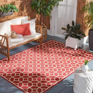 Beach House Red/Cream Doormat 2 ft. x 4 ft. Latticework Geometric Indoor/Outdoor Area Rug