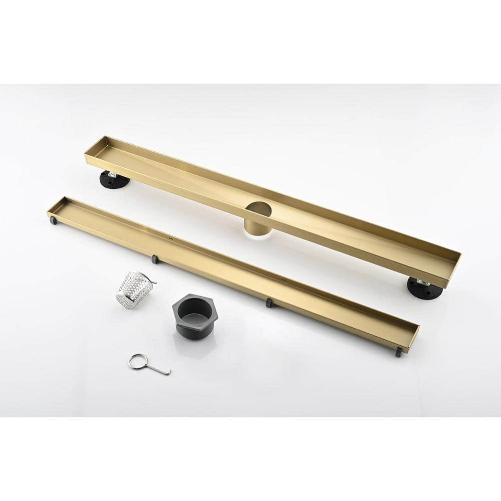 28-Inch Brushed Gold Stainless Steel Linear Shower Drain