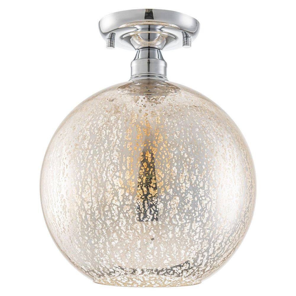 10 in. 1-Light Chrome Transitional Flush Mount with Crackle Glass Shade and
