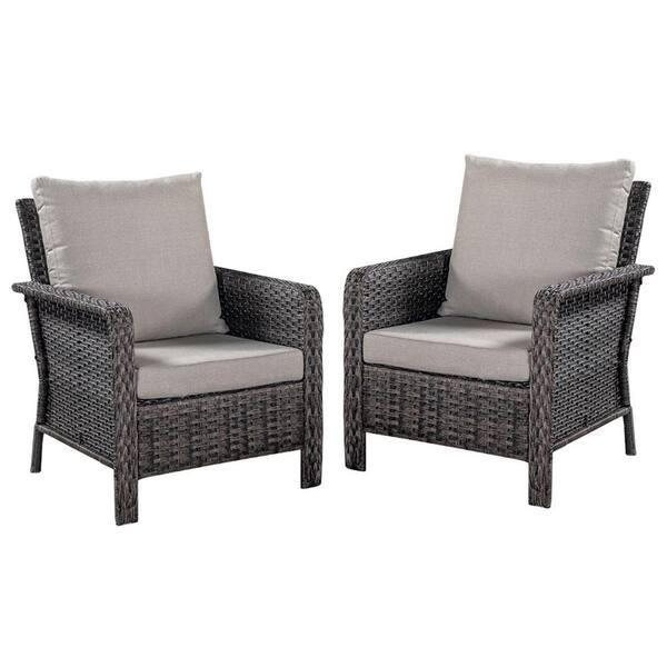 ITOPFOX Gray PE Hand Made Wicker Outdoor Sectional Single Sofa with Comfy Cushion, Weather Resistant (2-Piece/Carton)