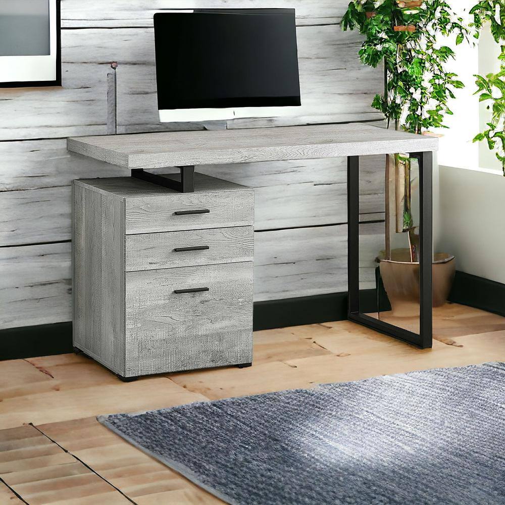 Transitional Black/Gray Wood Home Office Desk with 3 Drawers
