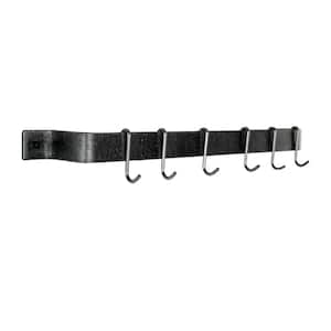 Handcrafted 24 in. Hammered Steel Easy Mount Wall Rack with 6-Hooks