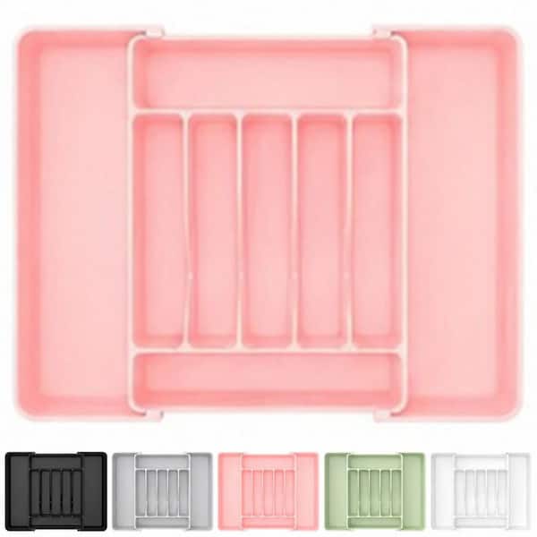 Pink BPA-Free Plastic Extra Large Expandable Silverware Organizer Drawer Tray with 7 Compartments