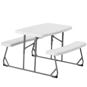 Foldable White Kids' Picnic Table Bench Outdoor Portable Children's Backyard Table, Patio Table