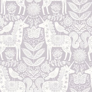 Unicorn Stamp Purple Vinyl Peel and Stick Wallpaper Roll