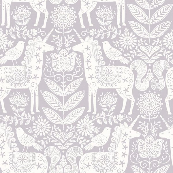 NuWallpaper Unicorn Stamp Purple Peel and Stick Wallpaper Sample
