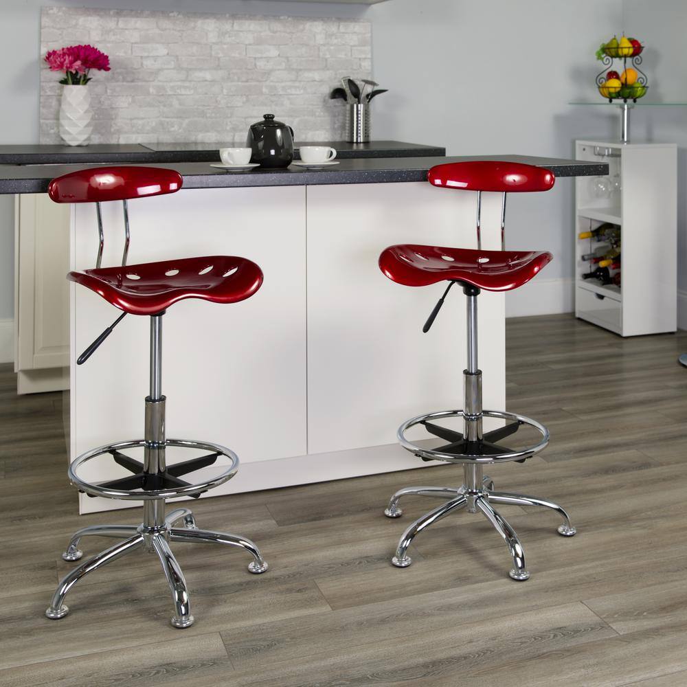 Wine Red Adjustable Swivel Metal Bar Stool
