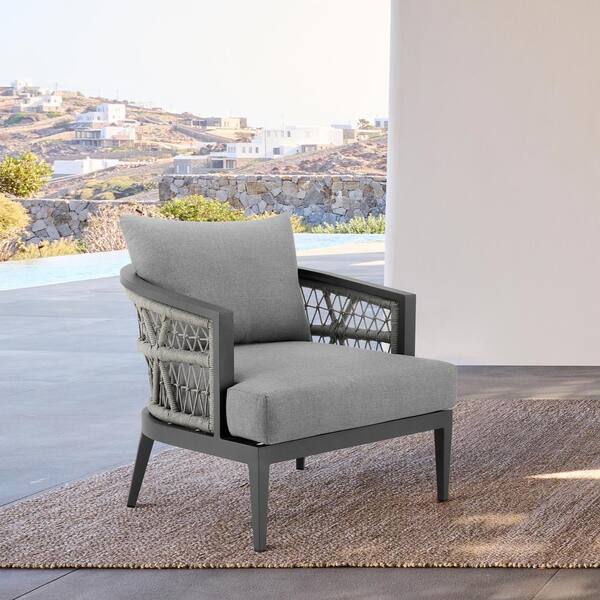 Armen Living Zella Aluminum Outdoor Lounge Chair with Earl Gray
