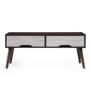 Noemi 42 in. Walnut Brown/Oak Gray Large Rectangle Wood Coffee Table with Drawers