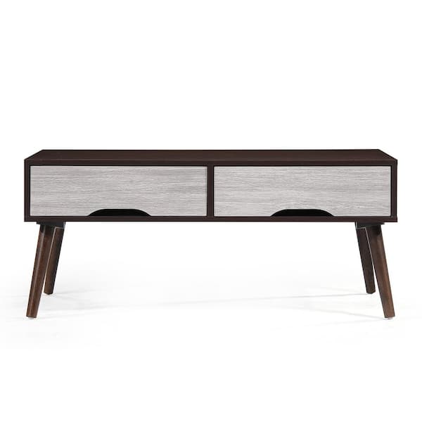 Noble House Noemi 42 in. Walnut Brown/Oak Gray Large Rectangle Wood Coffee Table with Drawers
