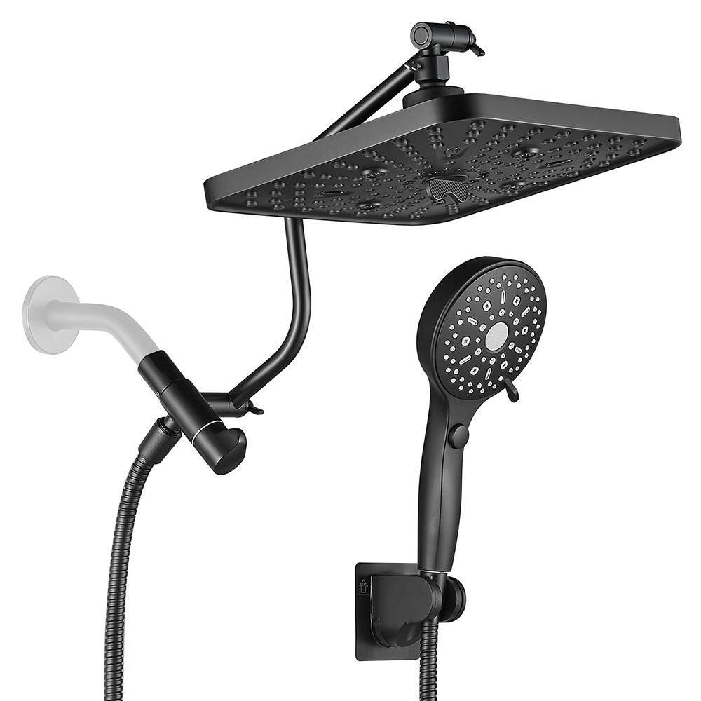 Rainfull 2-in-1 12-Spray Patterns with 2.5 GPM 10 in. Wall Mount Dual Shower Head and Handheld Shower Head in Black price history on PriceWatchPro