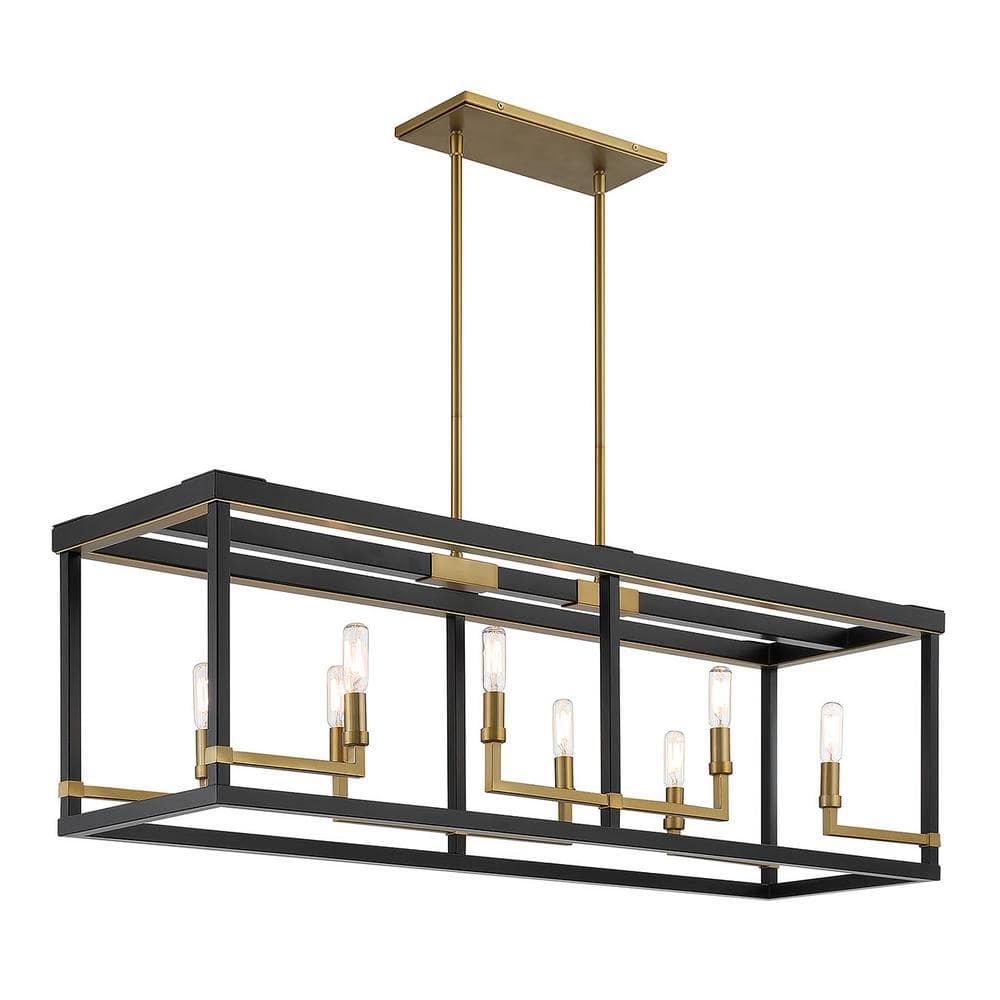 Coal & Soft Brass 8-Light Rectangular Island Pendant