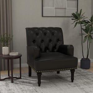Black Faux Leather Arm Chair with Nailhead Trim (Set of 1)