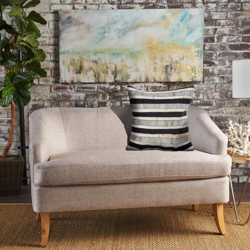 Charcoal and Beige Faux Leather Square Throw Pillow, 20"