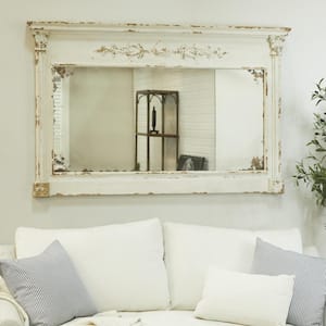 36 in. x 59 in. Carved Rectangle Framed Cream Floral Wall Mirror with Distressing