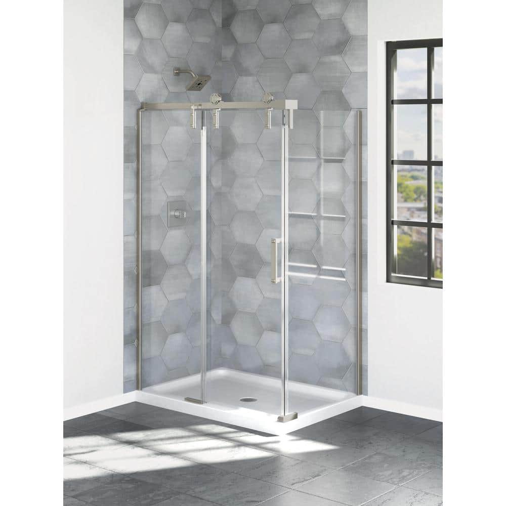 Delta Industrial 34 inch W x 74.38 inch H Fixed Frameless Shower Door Glass Panel in Clear Glass