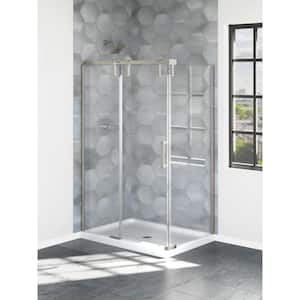 Industrial 34 in. W x 74.38 in. H Fixed Frameless Shower Door Glass Panel in Clear Glass