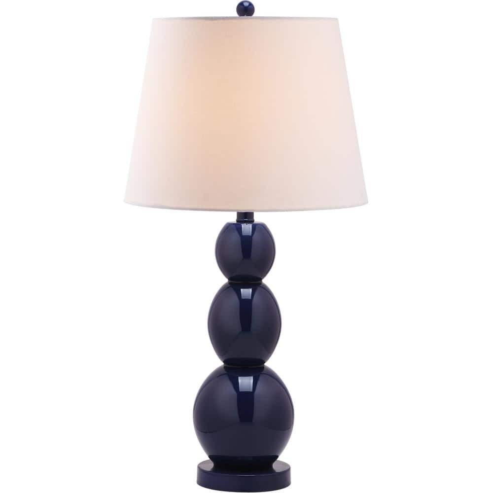 Elegant Navy Glass Table Lamp Set with Graduated Orbs and Off-White Shade