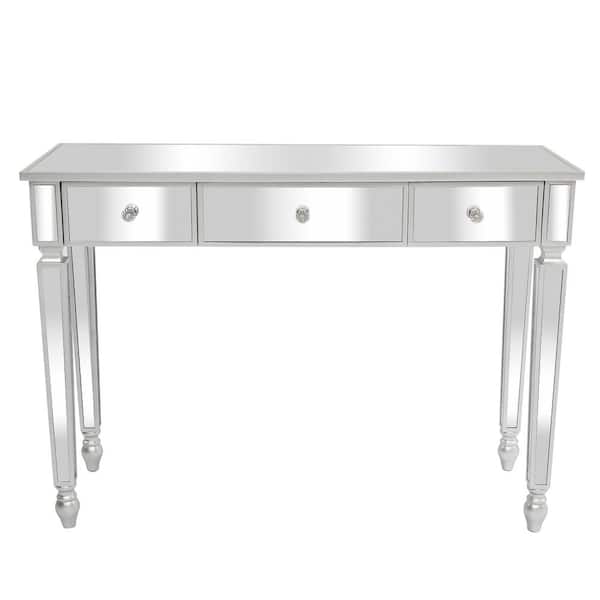 Karl home 3-Drawers Silver Mirror Dressing Table Console Table (29.9 in. H x 41.7 in. W x 14.9 in. D)