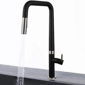 Single Handle Deck Mount Pull Down Sprayer Kitchen Faucet in Matte Black and Brushed Nickel