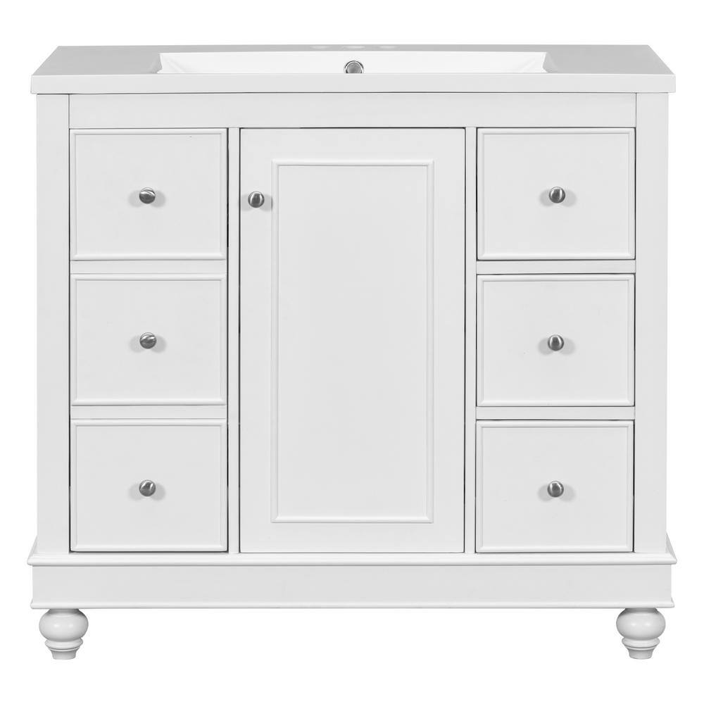 Ami 36 in. W x 18 in. D x 34 in. H Single Sink Bathroom Vanity In White With Resin Integrated Sink Top ( 4-Drawers) price history on PriceWatchPro