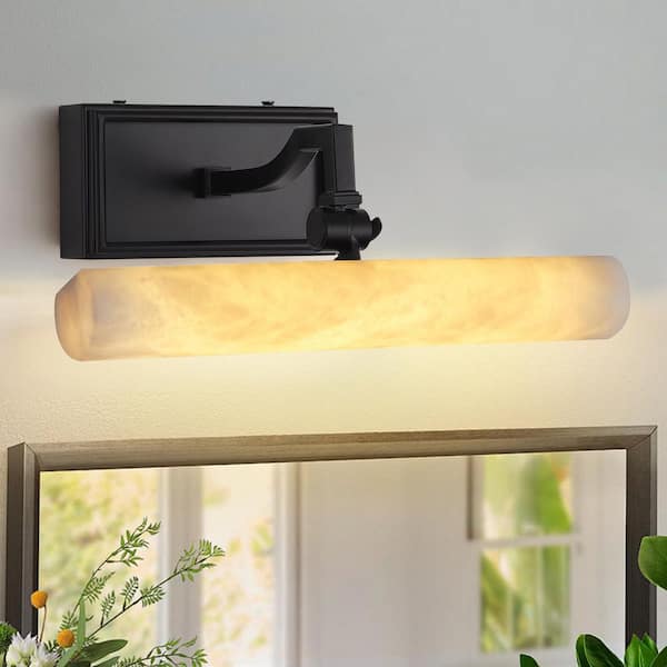 12 in. 1-Light Alabaster Integrated LED Black Vanity Light, Modern Dimmable Bathroom Wall Sconce for Bedroom, Mirror