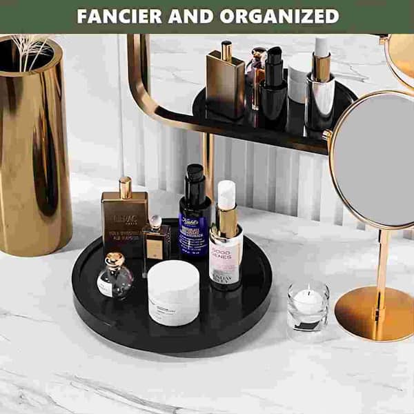 Dyiom Turntable Vanity Tray 10 inch for Perfume Candle, Bamboo Kitchen Sink Countertop Organizer for Keep Glass, White