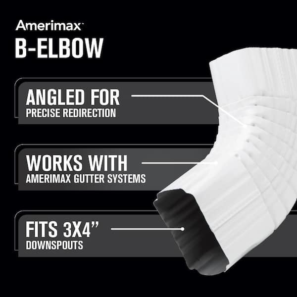 3 in. x 4 in. White Aluminum Downspout B-Elbow