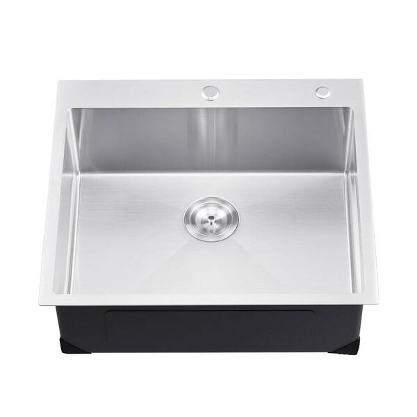 27.76 in. Drop-In Single Bowl No Gauge Applicable Silver Stainless Steel Kitchen Sink and Drain