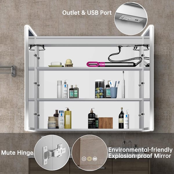 tunuo 42 in. W x 36 in. H Medium Rectangular Silver LED and