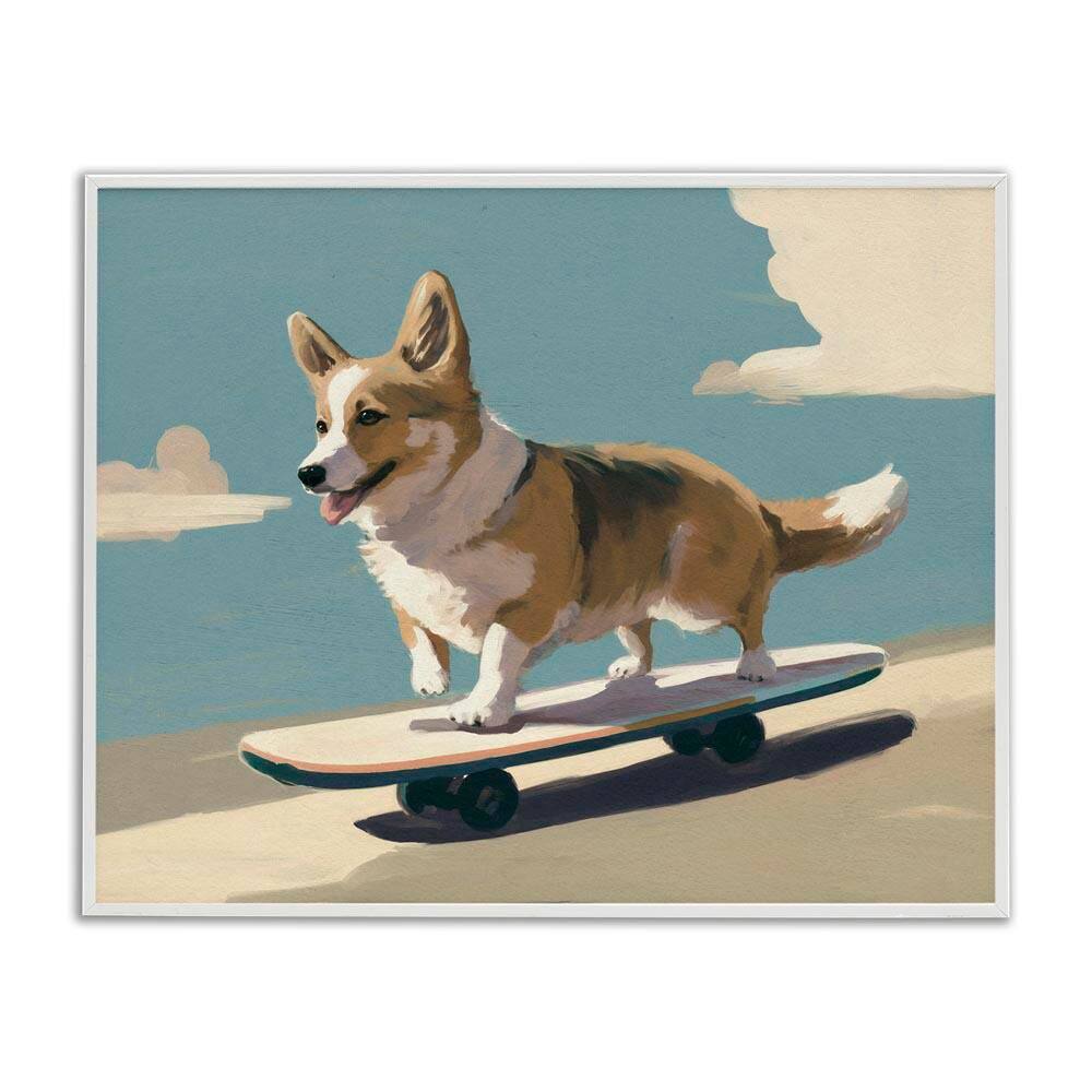 Skateboarding Corgi Dog by Svetlana Aleynikova White Framed Animal Giclee Art Print 11 in. x 14 in. price history on PriceWatchPro