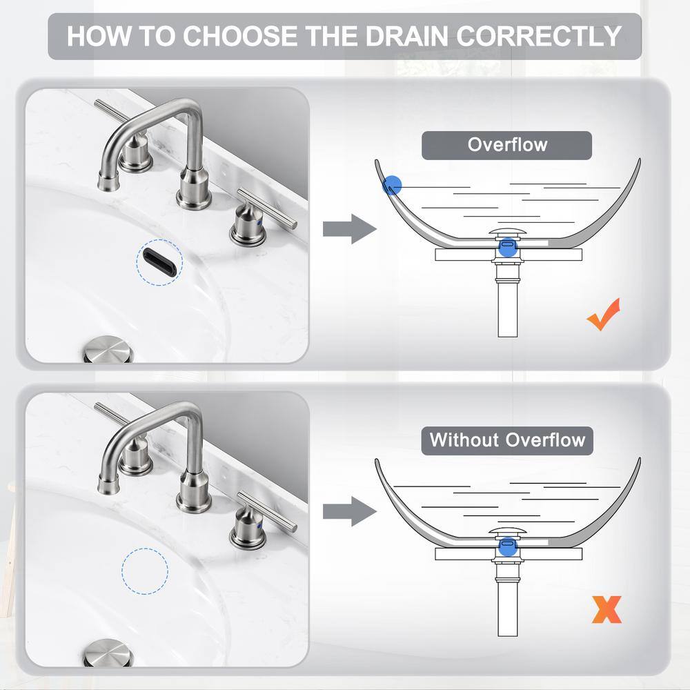 Brushed Nickel Bathroom Sink Drain Assembly with Overflow, 2-Pack