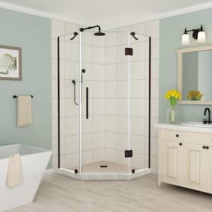Merrick 34 in. - 34.25 in. x 72 in. Frameless Neo-Angle Hinged Shower Enclosure in Bronze