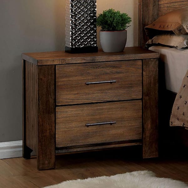 William's Home Furnishing 2-Drawer Elkton Oak Night Stand 25 in. H x 26 in. W x 15.50 in. D