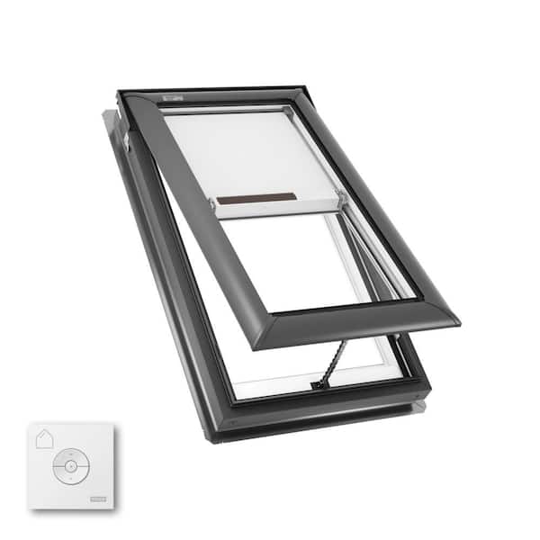 21 in. x 37-7/8 in. Manual Venting Deck Mount Skylight with Laminated LowE3 Glass, Solar Powered Room Darkening Shade