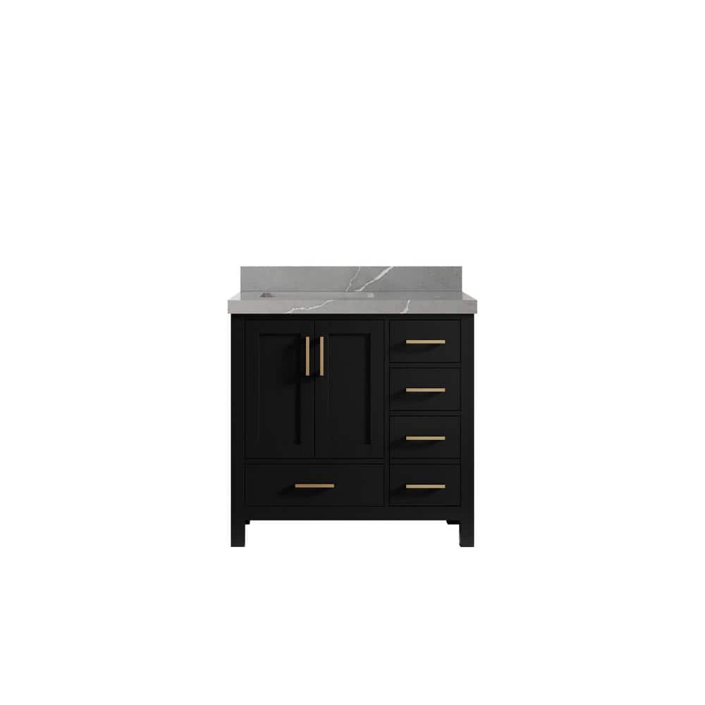 Malibu 36 in. W x 22 in. D x 36 in. H Left Offset Sink Bath Vanity in Black with 2 in. Piatra Gray Quartz Top price history on PriceWatchPro