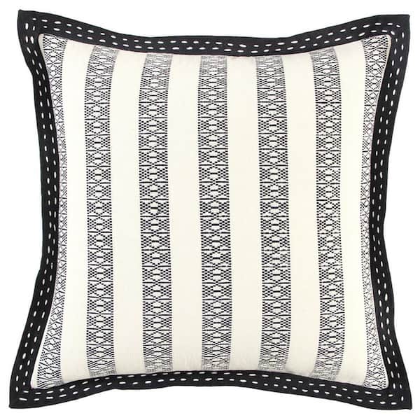 HomeRoots Black, Ivory Solid Polyester 18 in. x 18 in. Throw Pillow