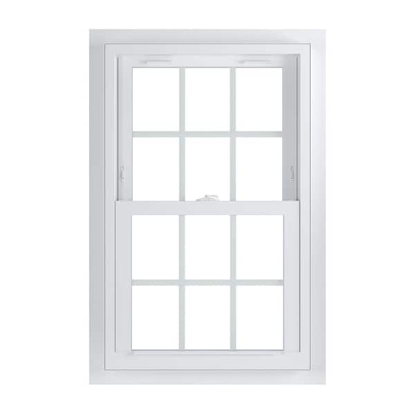American Craftsman 24 in. x 38 in. 70 Series Low-E Argon SC Glass Double Hung White Vinyl Fin with J Window with Grids, Screen Incl