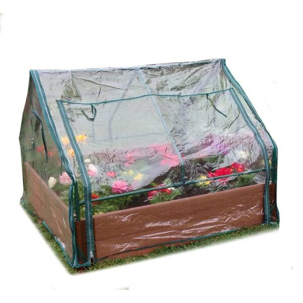 Frame It All One Inch Series 4 ft. x 4 ft. x 11 in. Composite Raised Garden Bed Kit with Greenhouse