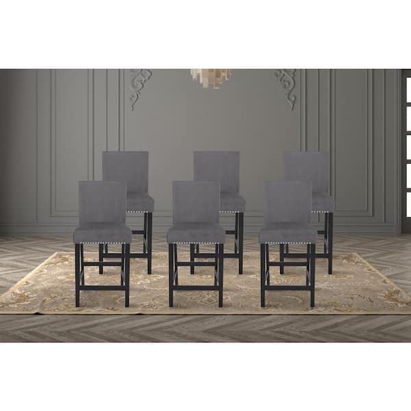 NEW CLASSIC HOME FURNISHINGS New Classic Furniture Celeste Gray Velvet Fabric Counter Side Chair with Nailhead Trim (Set of 6)
