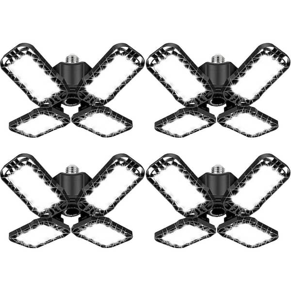 120 W 12000-Lumens Adjustable LED Garage Ceiling Light 4-Pack Black E26/E27 Base Deformable Fixture for Workshop Attic