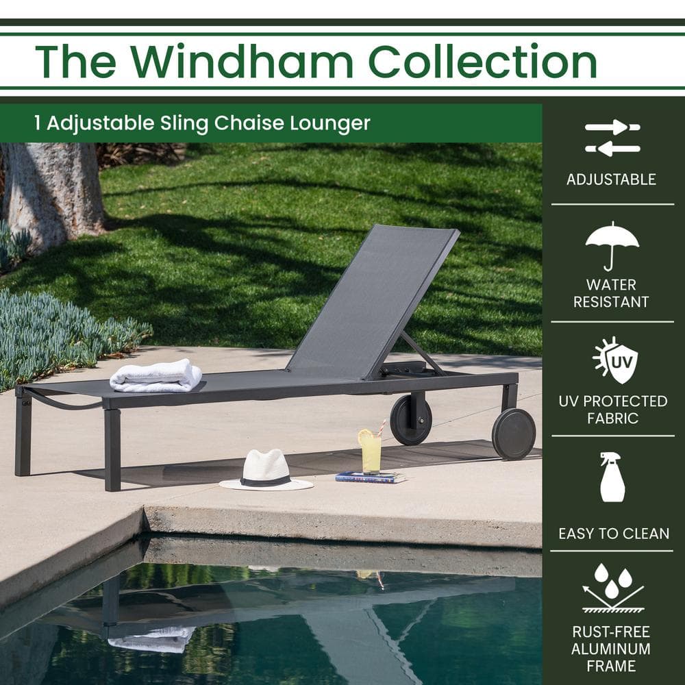 Gray Adjustable Aluminum Sling Chaise Lounge Chair