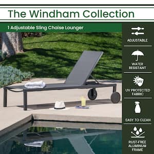 Windham Adjustable Sling Chaise Lounger Modern Outdoor Furniture, Rust-Proof Aluminum Frame, Weather-Resistant Gray