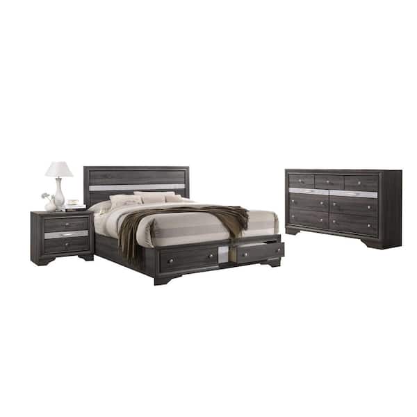 Best Quality Furniture David 3-Piece Grey Eastern King Bedroom Set