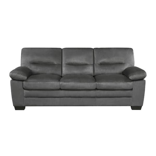 Lazzara Solomon 84 in. W Straight Arm Textured Fabric Rectangle Sofa in. Dark Gray