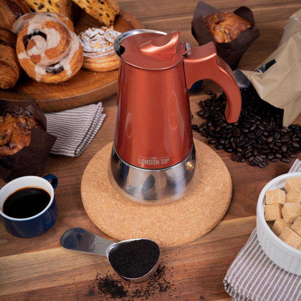 Copper and Stainless Steel 6-Cup Stovetop Espresso Maker