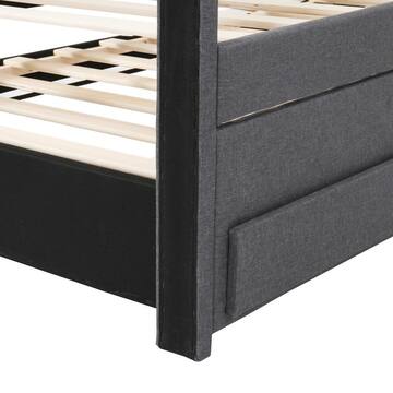 Harper & Bright Designs Gray Wood Frame Twin Size Linen Upholstered Platform Bed with Trundle, 3-Drawers and Height Adjustable Headboard NT047AAE