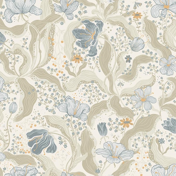 A-Street Prints Bodri Light Blue Tulip Garden Wallpaper Sample